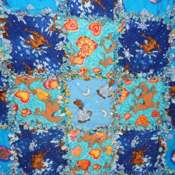 Scooby Doo Rag Quilt Handmade Blanket Blue Aqua Turquoise Teal Dog Bone 49 X 63 Throw Lap Snow Tie Dye Heart Travel Cotton Flannel BRIGHT Etsy Canada