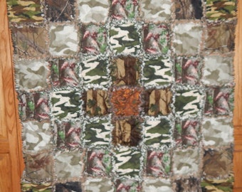 baby blanket camo handmade rag quilt hunter flannel crib size READY TO SHIP camouflage 100% cotton outdoor brown green Real Tree prepper
