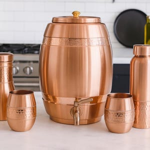 8L Rich look copper Water Dispenser, 2 Glass with Free 950ml Copper Bottle and 1 bedroom bottle Handmade Copper Anniversary Gift