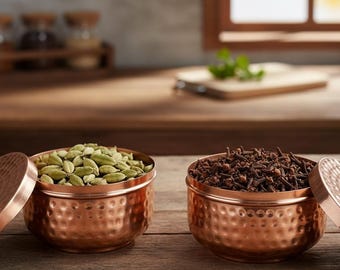 Zuiver koperen container voor kruiden | Handgemaakte gehamerde koperen doos met deksel | Traditioneel Indiaas cadeau