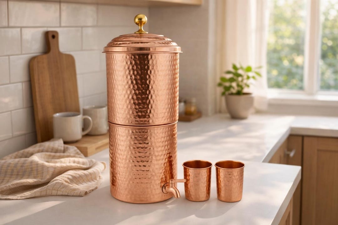Hammered Pure Copper Gravity Water Dispenser With Ceramic Filter