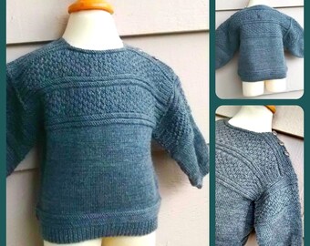 Vintage Baby Sweater - 6MO - Grey Pullover Open Crew Neck Sweater with Buttons - Hand Knit