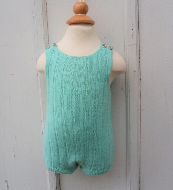 Vintage Romper - 6-9MO - Hand Knit Baby Overall R… - image 2