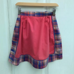 Vintage Red  Plaid Apron - Red Cotton Apron with Red White and Blue Plaid Border and Blue Rickrack Trim - Hipster, Boho, Vintage, Retro