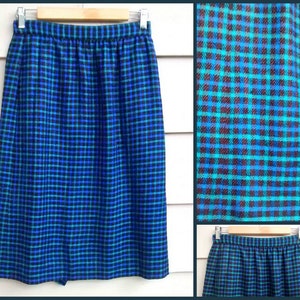 Vintage Plaid Skirt - S - Multicolored Green, Turquoise, & Black Pencil Skirt with Kick Pleat and Side Pockets - Retro Hipster Rockabilly
