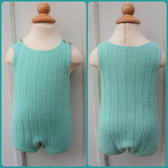 Vintage Romper - 6-9MO - Hand Knit Baby Overall R… - image 1