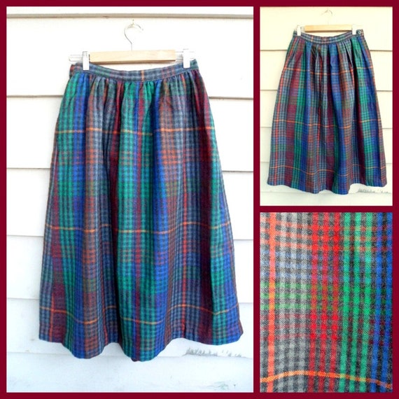 Vintage Burnt Orange and Blue Plaid Pleated Skirt Vintage Burnt Orange and Blue Plaid Pleated Skirt