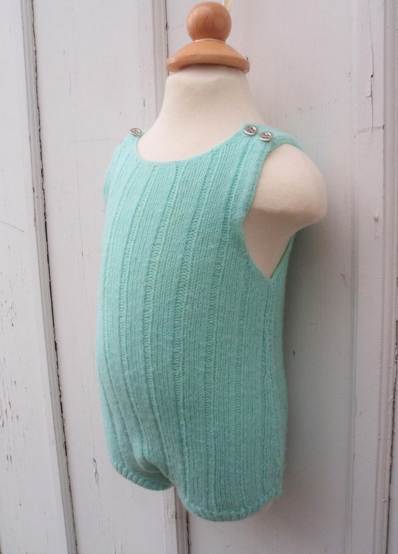 Vintage Romper - 6-9MO - Hand Knit Baby Overall R… - image 4