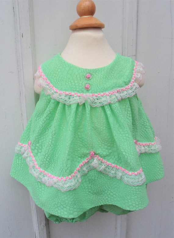 Vintage Girl - 9 MO - Mint Green Dress with Pink … - image 2