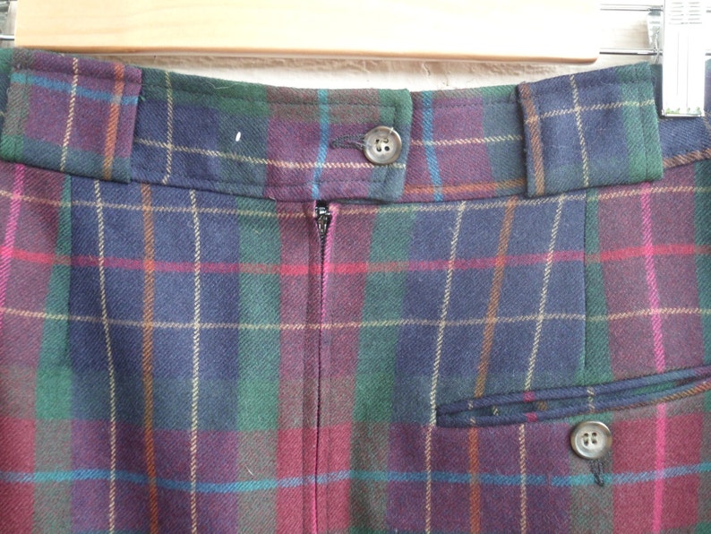 Multicolored Plaid Green Teal Gold Tan Fuchsia Cranberry Navy S Vintage Nordstrom Wool Skirt