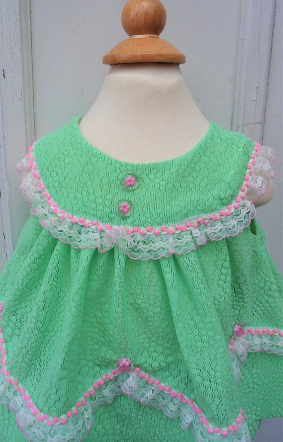 Vintage Girl - 9 MO - Mint Green Dress with Pink … - image 3