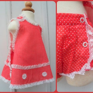 Vintage Dress -9MO-12MO - Red Polka Dot Summer Sleeveless Dress with Button Side Openings and Matching Diaper Cover