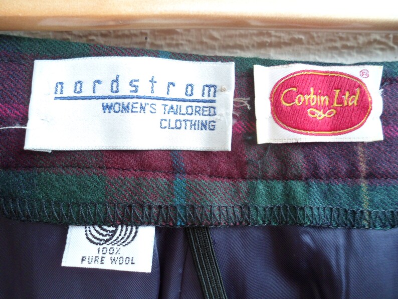 Multicolored Plaid Green Teal Gold Tan Fuchsia Cranberry Navy S Vintage Nordstrom Wool Skirt