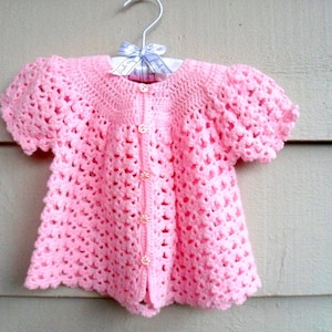 Vintage Baby Tunic Sweater - 12MO - Pink Hand Knit Cardigan Sweater with Pink Shank Buttons