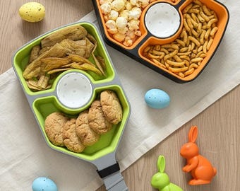 ピックルボールパドル型スナックトレイ｜3つの仕切り付きサービングトレイギフト