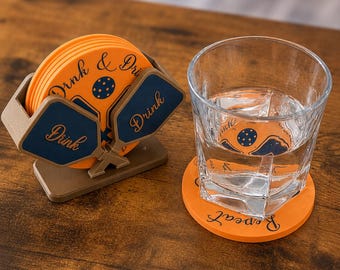 Pickleball Paddle Coasters Set, 3D Printed PLA Coasters with Stand, Pickleball Gift