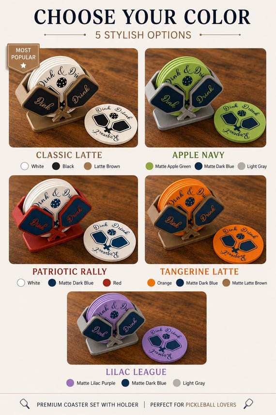 Pickleball Paddle Coasters Set, 3D Printed PLA Coasters With Stand