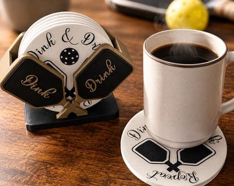 Pickleball Paddle Coasters Set | 3D Printed PLA Coasters with Stand
