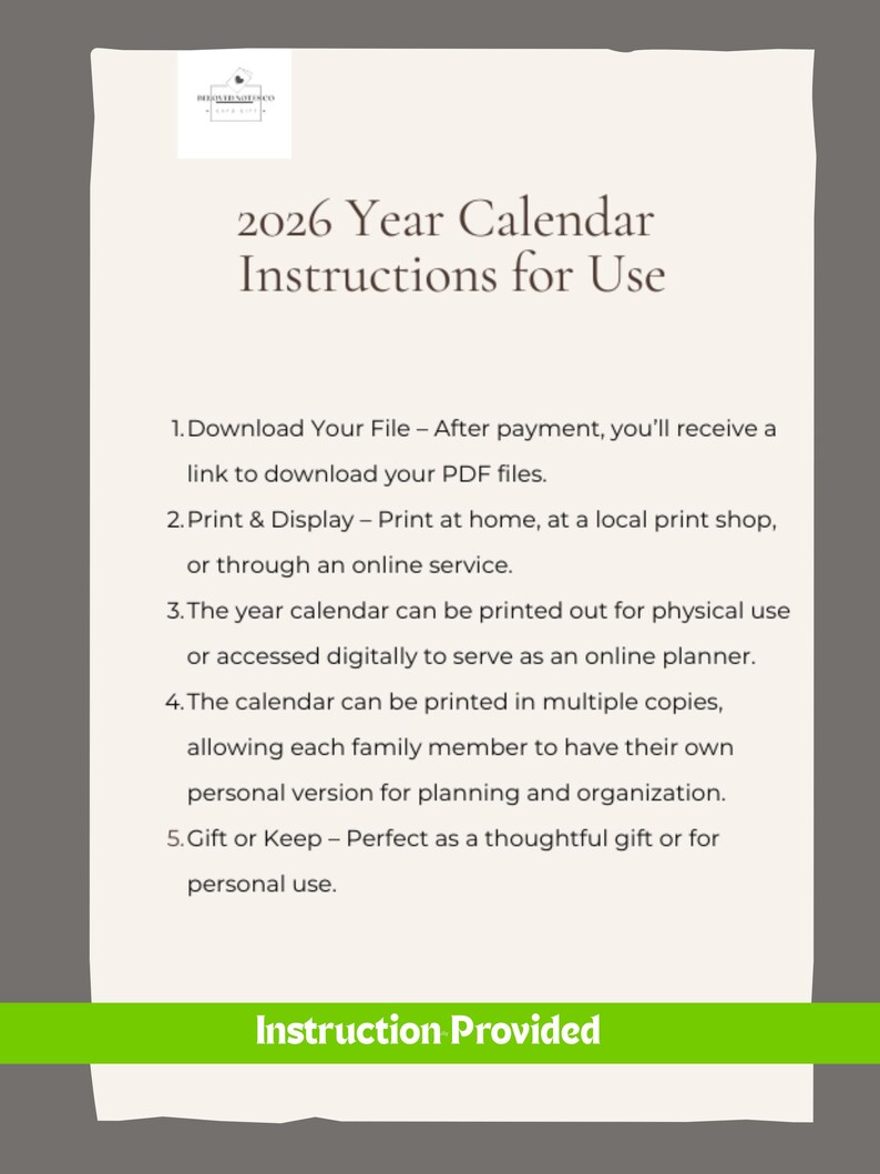 Printable 2026 Year-at-a-glance Calendar With Personalisation Space ...
