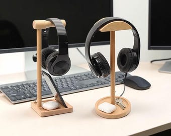 Headphone Stand Universal – Minimal Desk Headset Holder – Wood Headphone Hanger – Gaming Desk Organizer – Tech Gift Idea