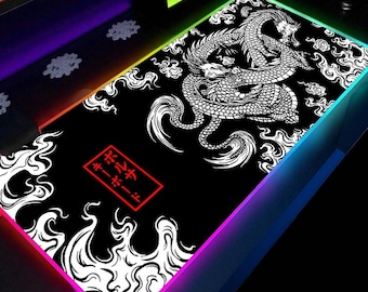 RGB Anime Gaming Mouse Pad – XXL LED Desk Mat with Japanese Scenery – Large Light-Up Mousepad for Gamers & Office Setup