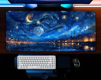 Starry Night XXL Mouse Pad Van Gogh Desk Mat Extra Large Artistic Gaming Keyboard Mat Non-slip Office Decor For Art Lovers
