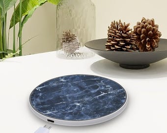 Blue Marble Wireless Charger, Pad Custom Printed Fast Charging Phone, Charging Station, Elegant Desk Accessory Gift