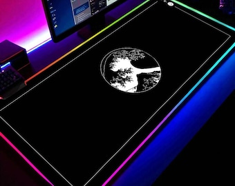 RGB Anime Gaming Mouse Pad – XXL LED Desk Mat with Japanese Scenery – Large Light-Up Mousepad for Gamers & Office Setup