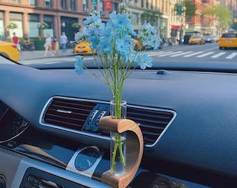 Handmade Walnut Car Vase Diffuser: C-Shaped Wooden Air Vent Decor
