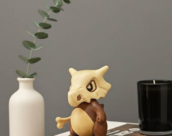 Mini Wooden Handcrafted Cubone - Black Walnut & Beech Wood | Desktop Ornament | Car Decor