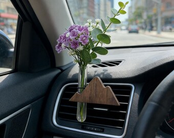 Car Vent Flower Vase, Wooden Stand Car Aroma Diffuser, Black Walnut Peak, Valentine's Day Gift