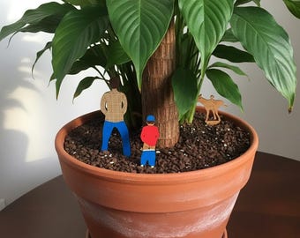 3-Piece Funny Family Wooden Garden Stakes for Plant Pots