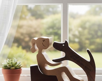 Hand-Carved Wood Sculpture – Human and Pet Friendship Ornament