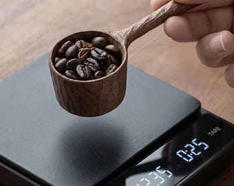 Hand Carved Walnut Wood Coffee Scoop | 10g Coffee Bean Spoon