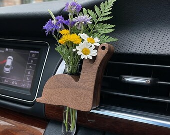 Car Vent Flower Vase, Wooden Stand Car Aroma Diffuser, Black Walnut Snail, Valentine's Day Gift