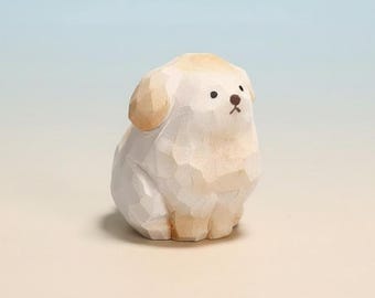 Mini Carved Basswood Golden Retriever Figurine, Desktop Decor