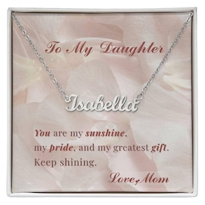 To My Daughter – Personalized Name Necklace with Message Card – ‘You Are My Sunshine’ Gift from Mom