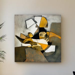 Abstract Wall Art, Modern Geometric Yellow Black White Canvas Print, Contemporary Art Print for Living Room, Wall Art Prints