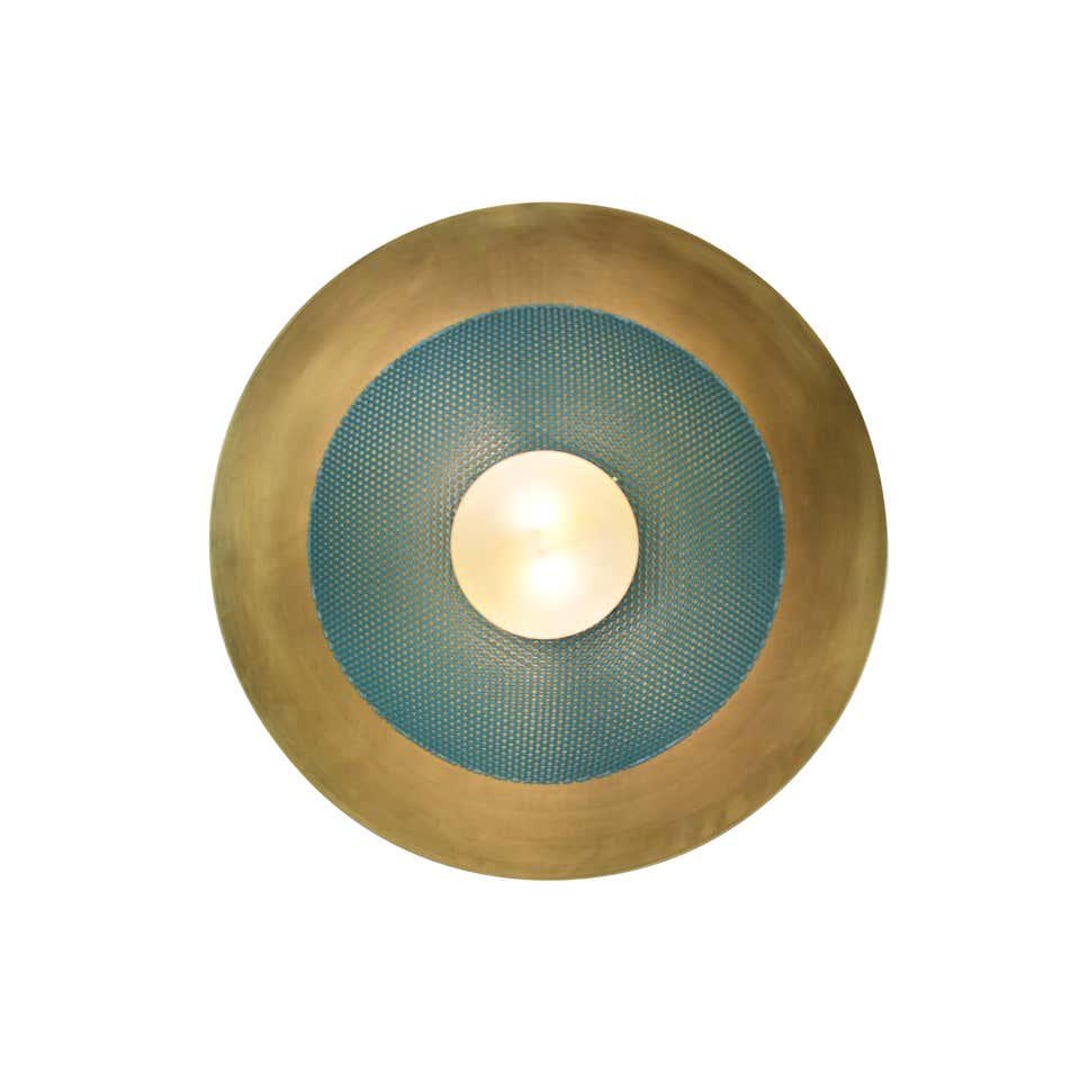 Centric Wall Sconce in Solid Brass and Teal Enamel Mesh by Aisha - Etsy