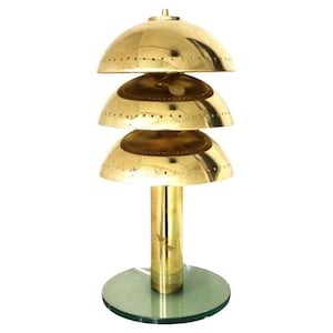 Art Deco Table Lamp: Brass Shade, Glass Base - Stilnovo Style