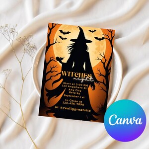 Halloween Witches Night Out Invitation, Editable Witch Birthday Invite, Witches Halloween Party, Adult Halloween Invitation, Canva Template