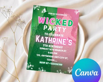Editable Wicked Birthday Party Invitation: Canva Template (Digital Download)