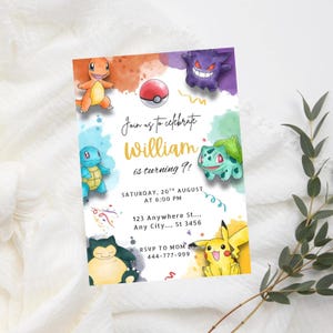 Pokémon Birthday Card, Red Yellow Cartoon Style, Editable Canva Invitation For Kids Party, Pikachu Theme, Instant Digital File