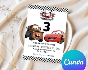 Lightning McQueen Birthday Invitation: Editable Cars Theme (Digital Download 5x7