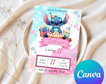 Stitch Birthday Invitation Template: Editable Kids Party Evite (Digital Download)