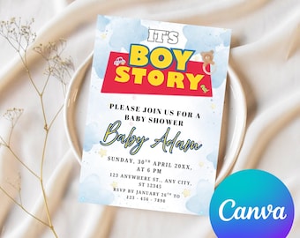 Its a Boy Story Toy Baby Shower Party Invitation Editable Canva Template Custom Printable Digital