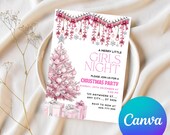 A Merry Little Girls Night Invitation, Christmas Invite, Friendsmas, Pink Ornaments, Winter Holiday Friends Pajama Party EDITABLE