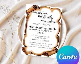 Thankful For Friends Invitation, Friendsgiving Dinner Invitation, Editable Friendsgiving Dinner Invite Template, Friendsgiving Invite