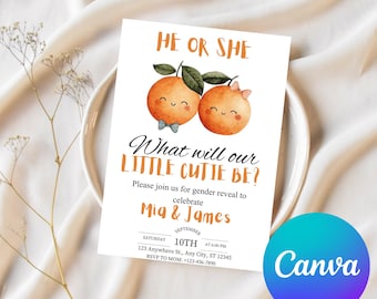 Clementine Gender Reveal Invitation: Editable Tropical Baby Shower (Digital Download