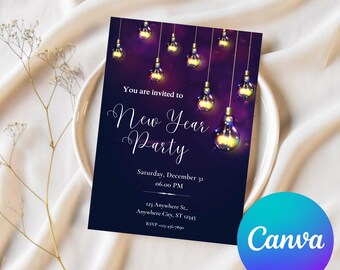 Digital New Years Party Invitation, Cheers to the New Year Invite, Editable NYE Celebration Template, Printable Holiday Party Card